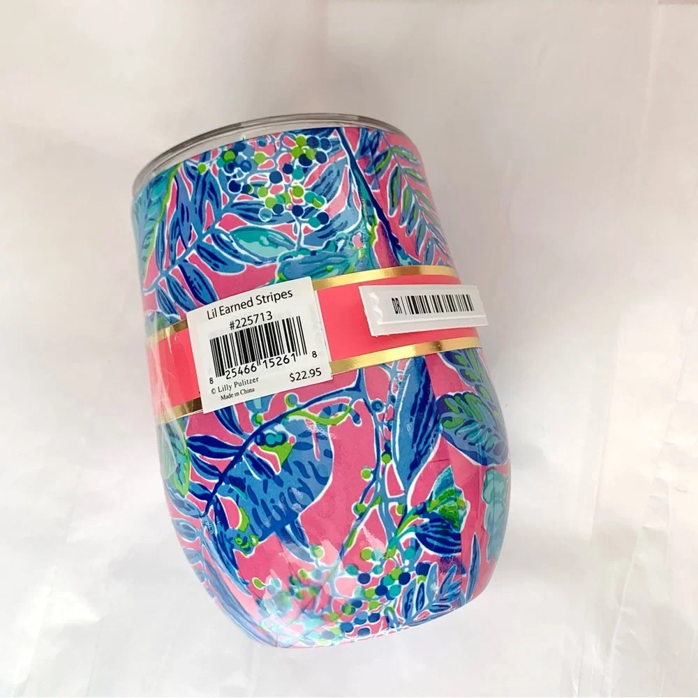 NEW Lilly Pulitzer Insulated Stemless Tumbler Pink Isle Lil Earned Stripes - Picture 9 of 15